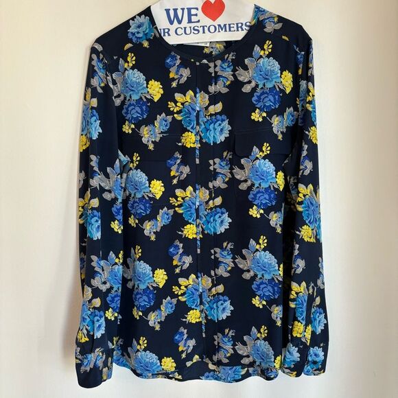 Equipment Women Lynn 100% silk button down Blouse Peacoat floral long sleeve LG - Picture 15 of 15